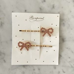 Bonpoint gold hair clips with pink stones ribbons